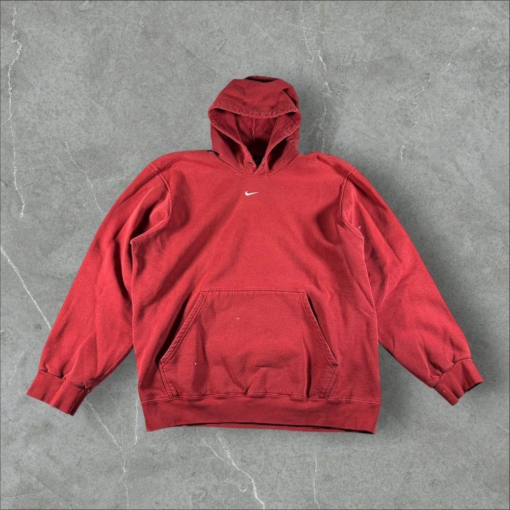 Vintage Nike Hoodie Men Large Red Center Swoosh Check Essential Travis Scott Y2K